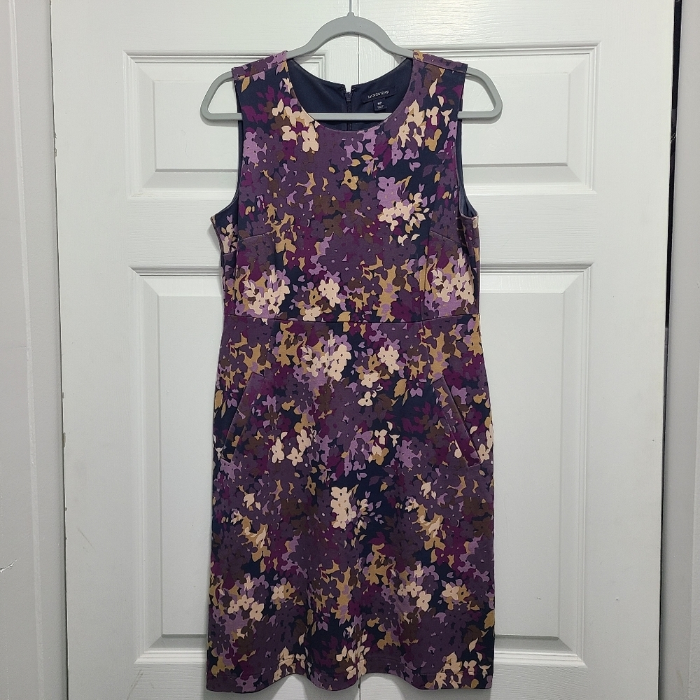 Lands End Sleeveless Pocket‎ Dress Size 8P Floral Print Stretch Scoop Neck